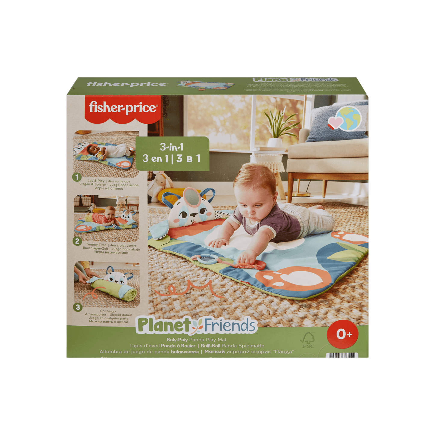 Fisher-Price Planet Friends Tapis D¡¯¨¦veil Panda ¨¤ Rouler, 2Jouets