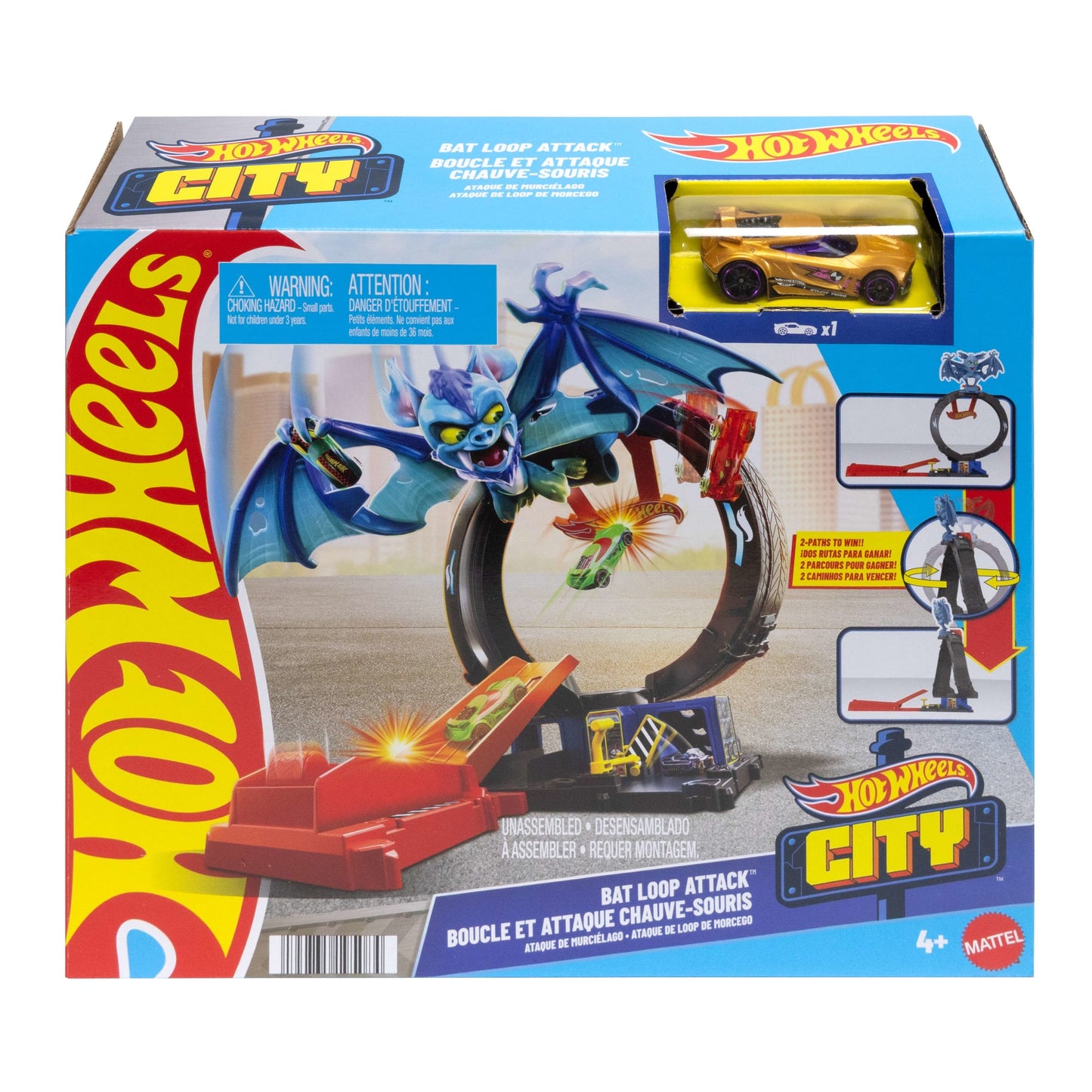 Hot Wheels City Bat Loop Attack Playset & 1:64 Scale Toy Car, Featured in The Series ¡°Let's Race¡±