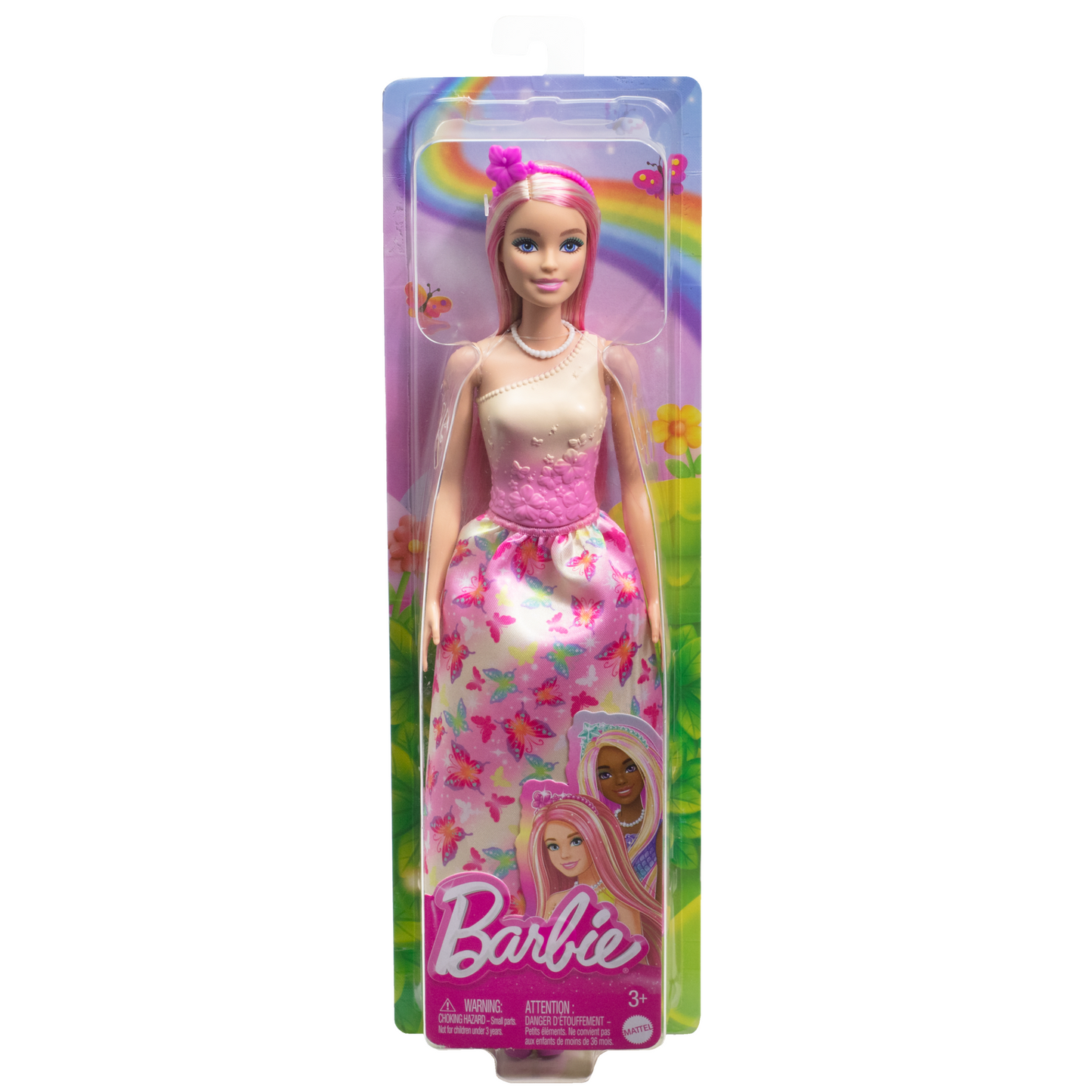 Poup¨¦e Barbie Royale Avec Cheveux Roses et Blonds, Jupe ¨¤ Imprim¨¦ de Papillons et Accessoires