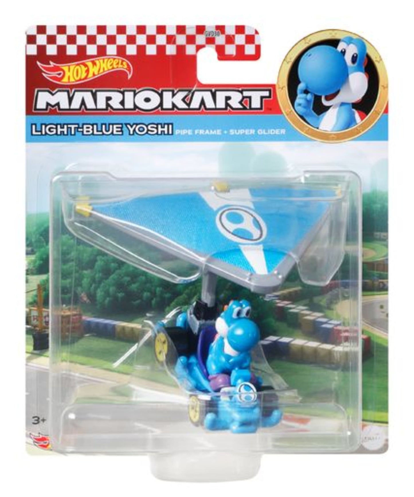 Hot Wheels Mario Kart Veh¨ªculo de Juguete Yoshi Azul Claro Pipe Frame con Super Glider