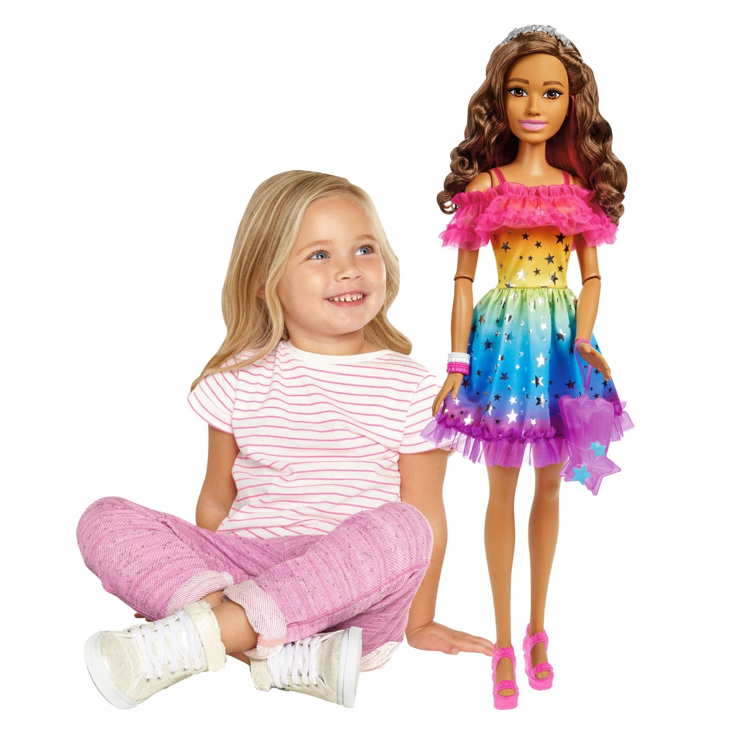 Barbie Poup¨¦e Grand Format 71,12?Cm, Brunette, Robe Arc-en-Ciel