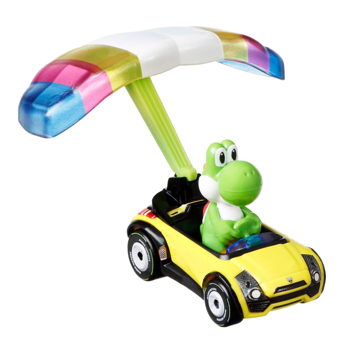 Hot Wheels Mario Kart Veh¨ªculo de Juguete Yoshi Sports Coupe con Paraca¨ªdas