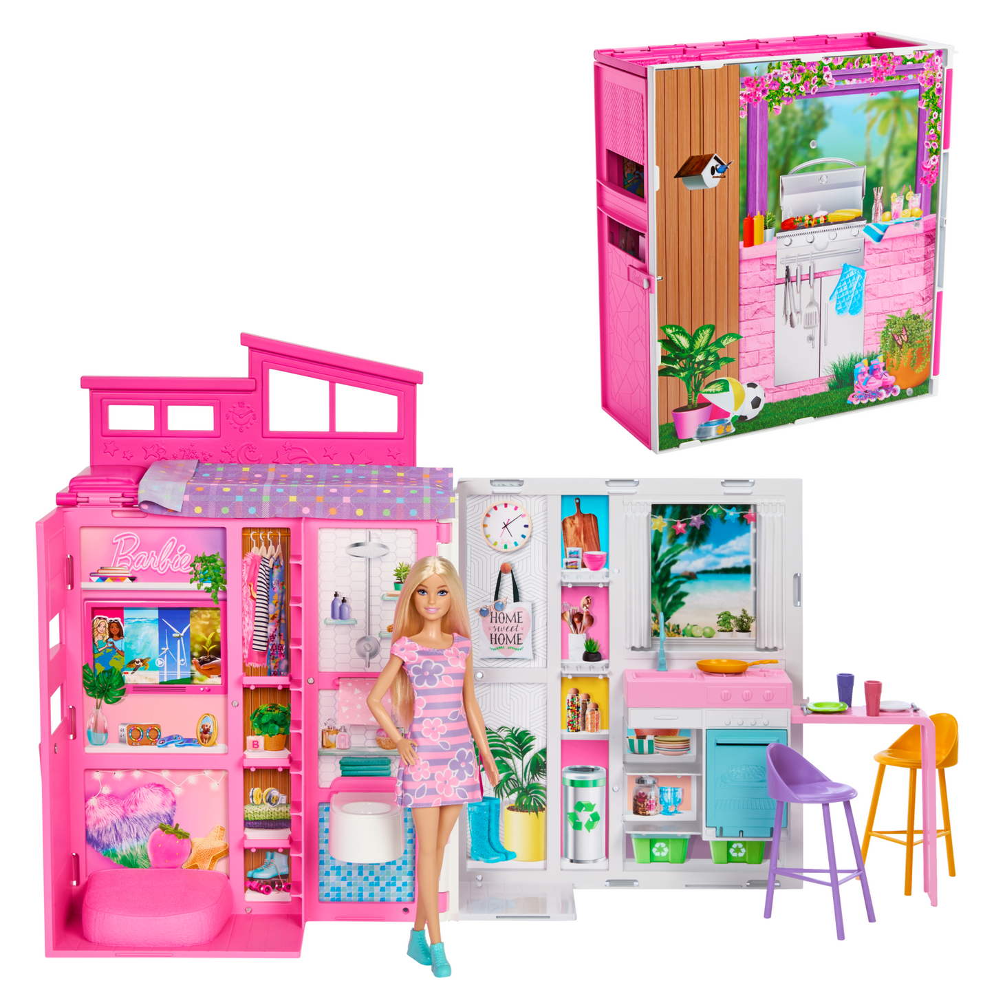 Barbie  Maison Portative et Poup¨¦e, 4Pi¨¨ces, 11Accessoires
