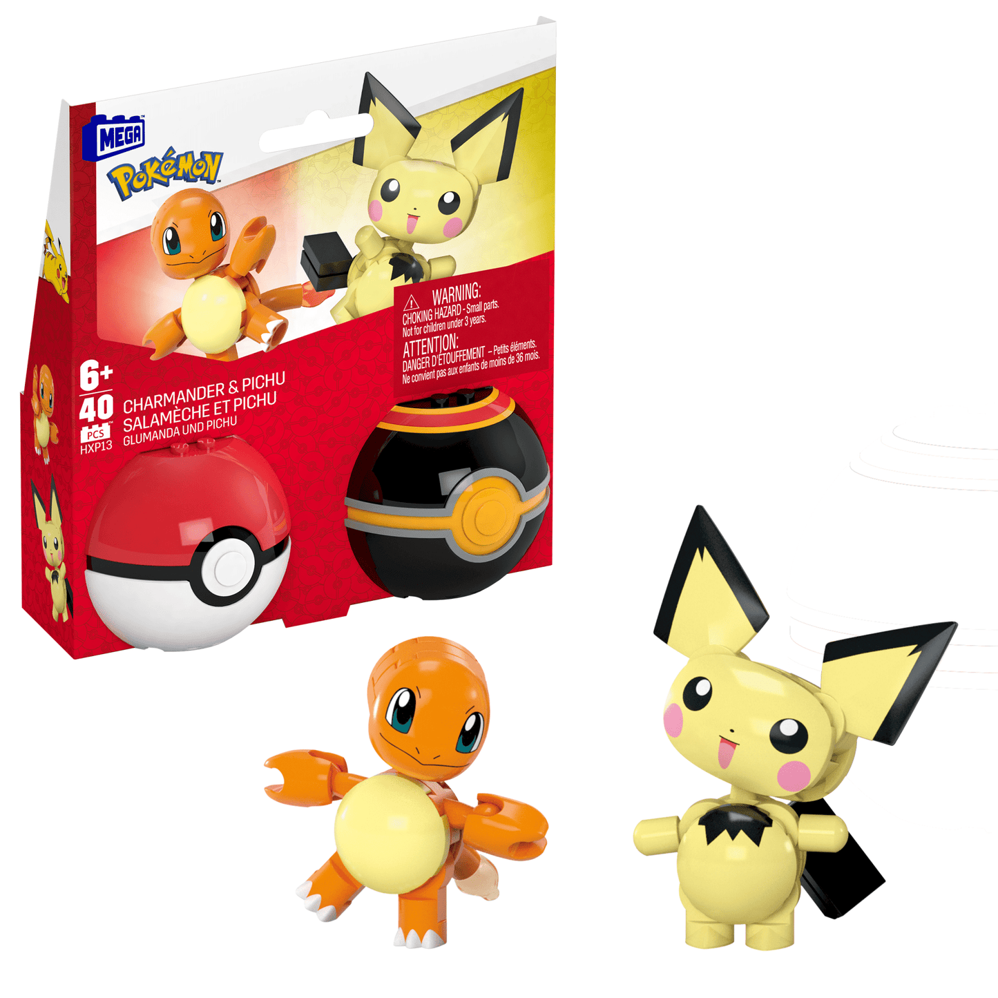 MEGA Pok¨¦mon Pok¨¦ Ball 2-Pack Building Toy Kits With 2 Action Figures (40 Pieces) For Kids