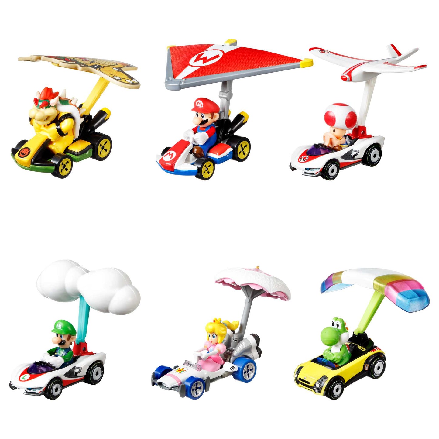 Hot Wheels Mario Kart Veh¨ªculo de Juguete Yoshi Sports Coupe con Paraca¨ªdas