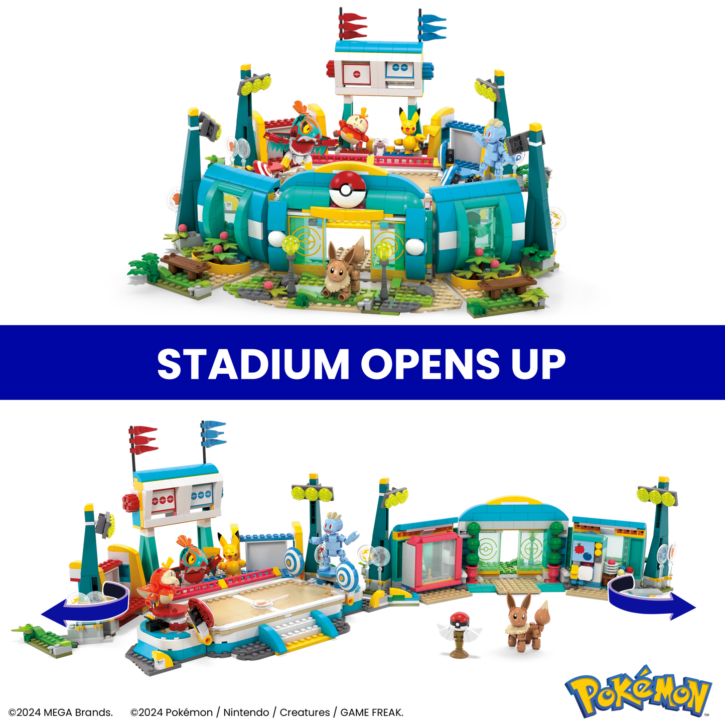 MEGA Pok¨¦mon Traning Stadium Building Toy Kit, With 5 Action Figures (1101 Pieces) For Kids