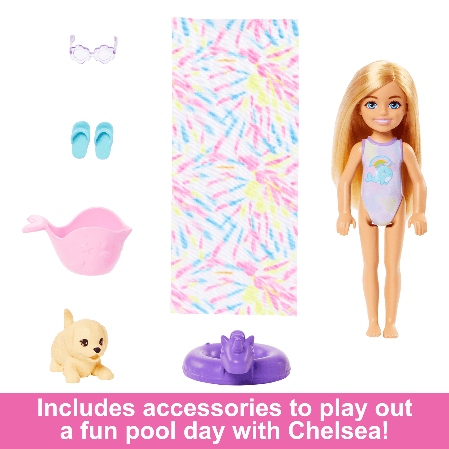 Barbie Chelsea Rainbow ¡°Raining¡± Water Slide Toy Playset With Doll, Pup, & Accessories